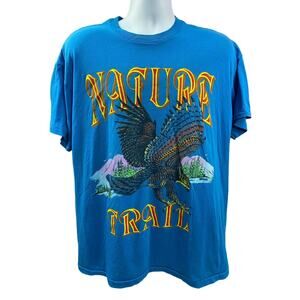 Vintage 1990s Ink Print T-shirt Adult Mens Blue Large Bald Eagle Nature Trail